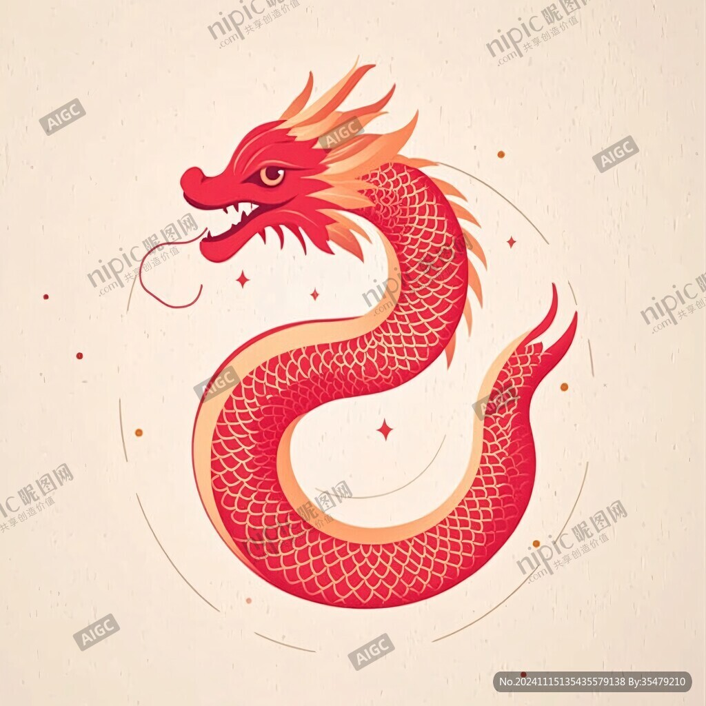 红色卡通国潮龙