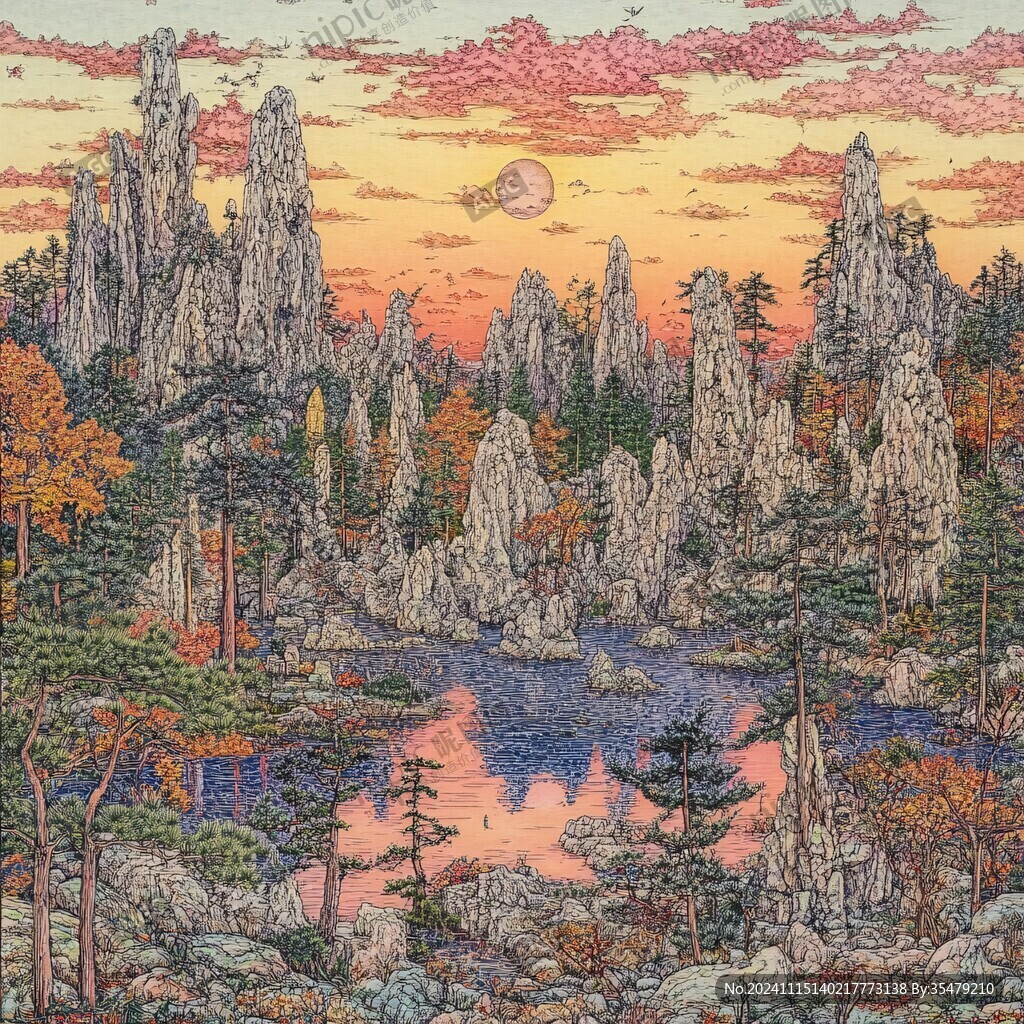 工笔重彩山水