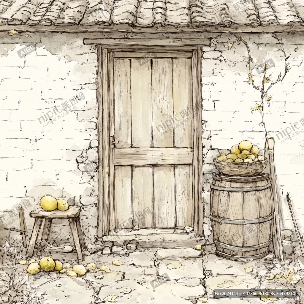 老旧小院插画