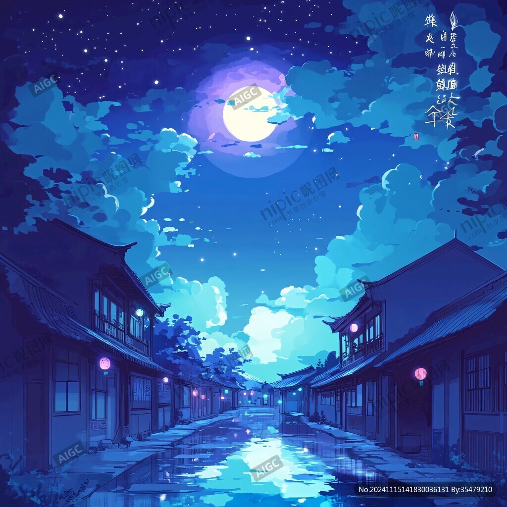 虎溪夜月景点插画