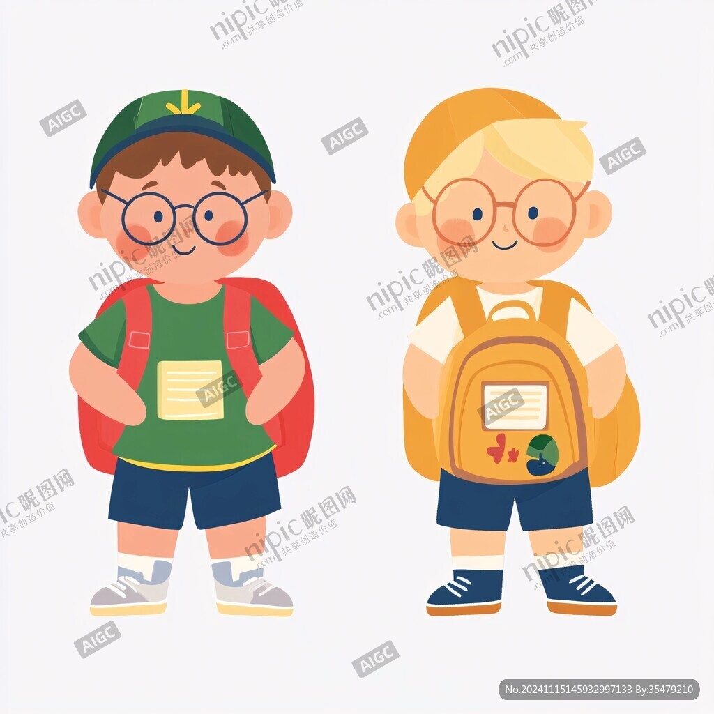 背书包的卡通小孩