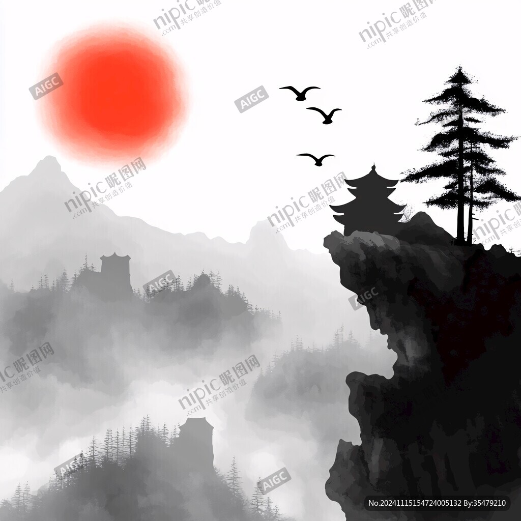日出水墨画