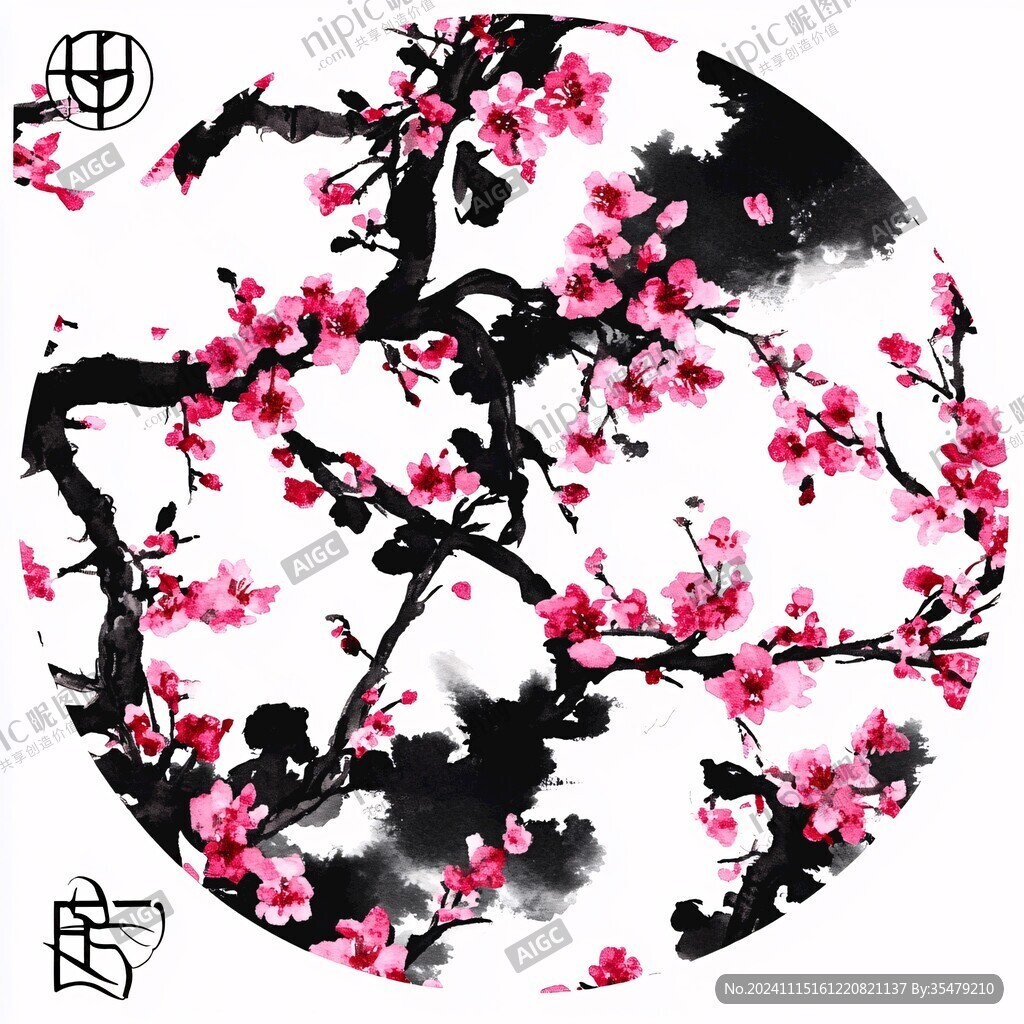圆形水墨梅花