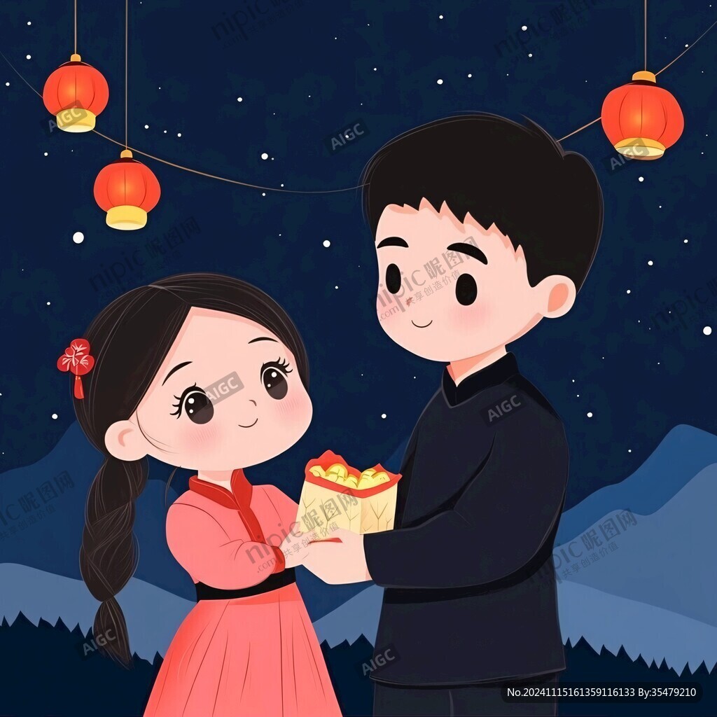 新年情侣头像插画