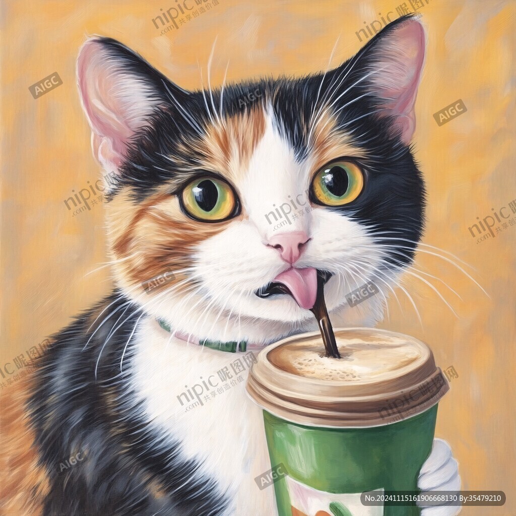 喝奶茶的猫咪插画