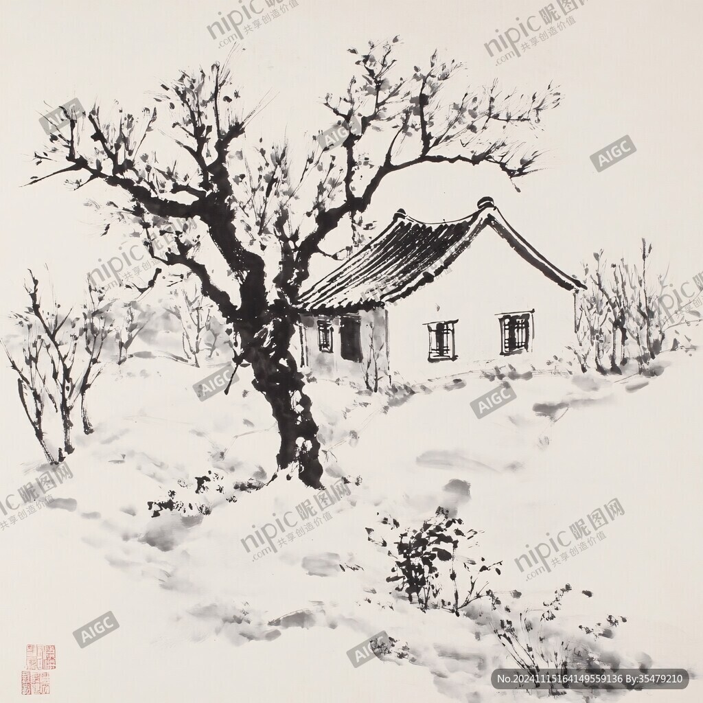 雪景水墨画