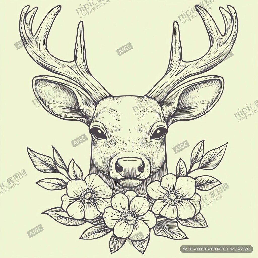 鹿与花插画