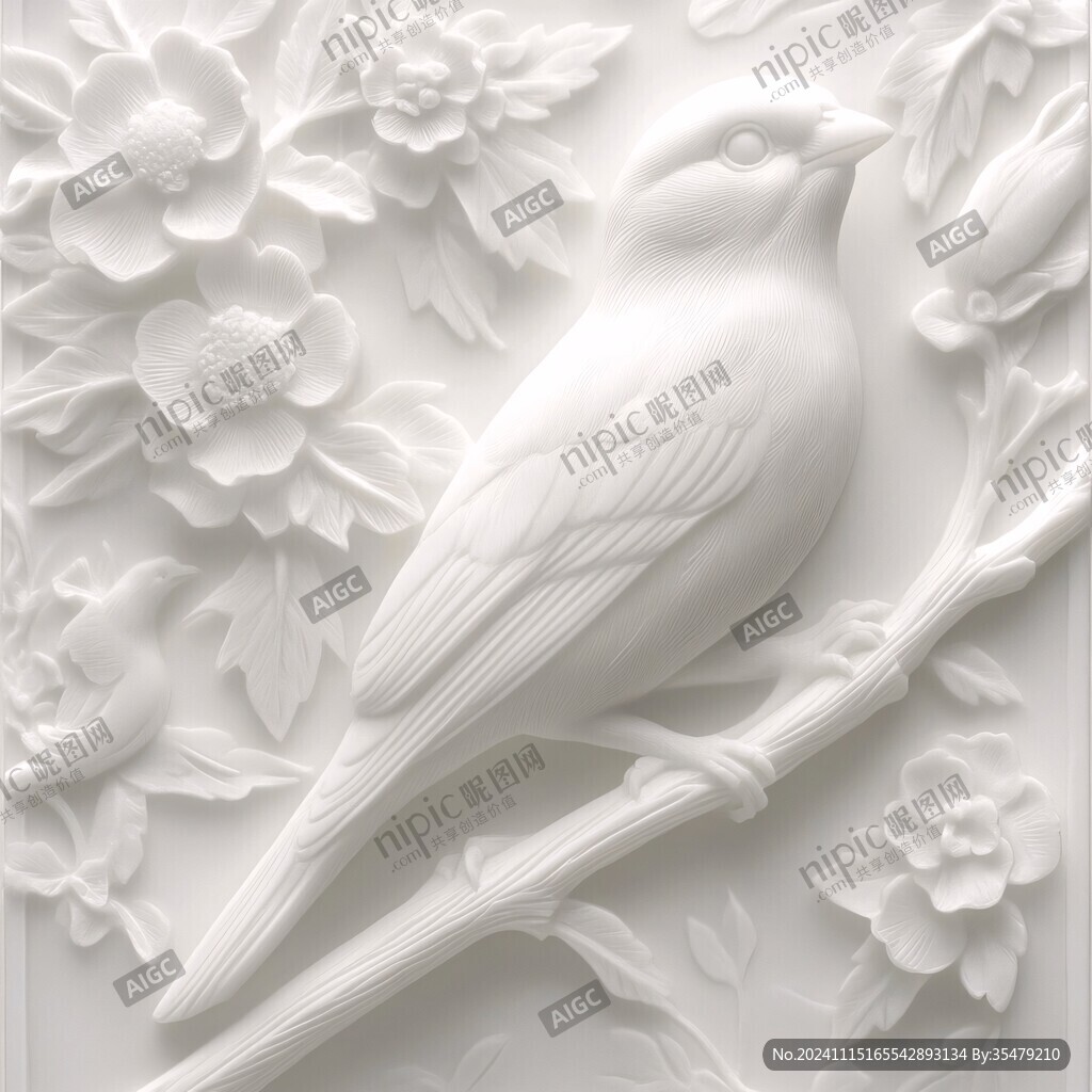 3d立体浮雕花卉花鸟