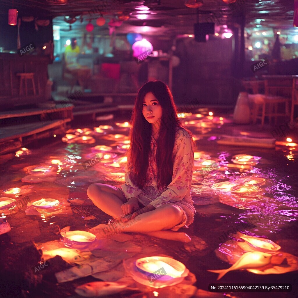 花灯下的美女