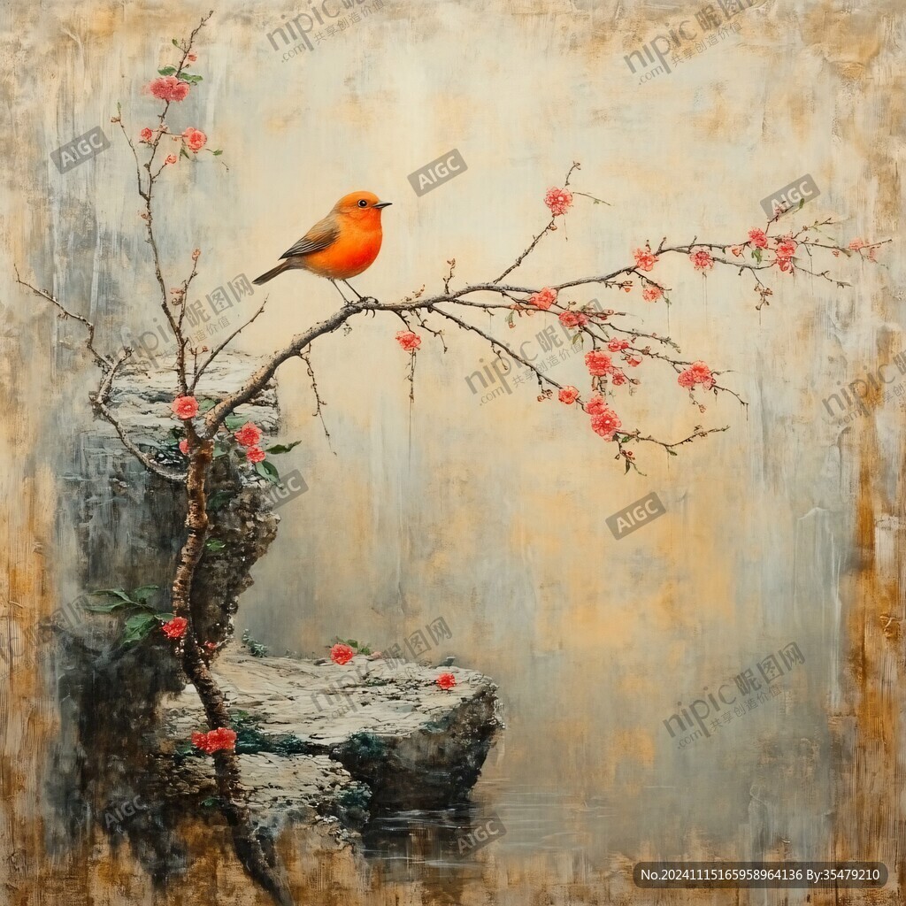 玄关柿子花鸟