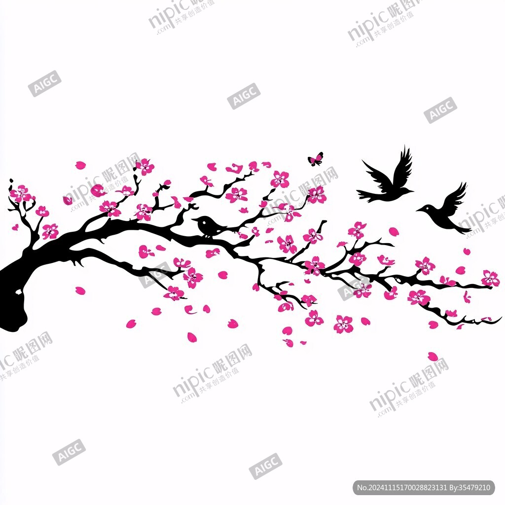 手绘梅花喜鹊