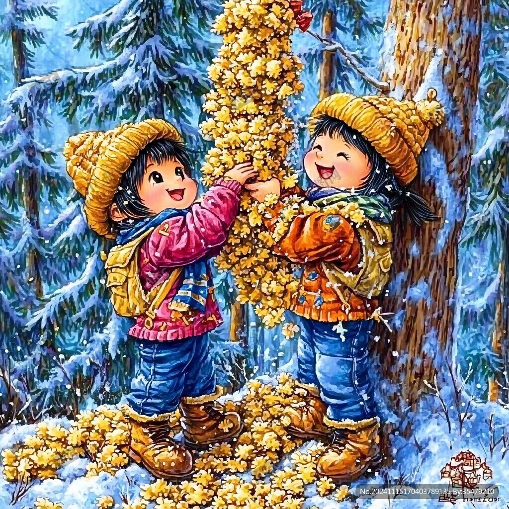 小孩堆雪人春节年画