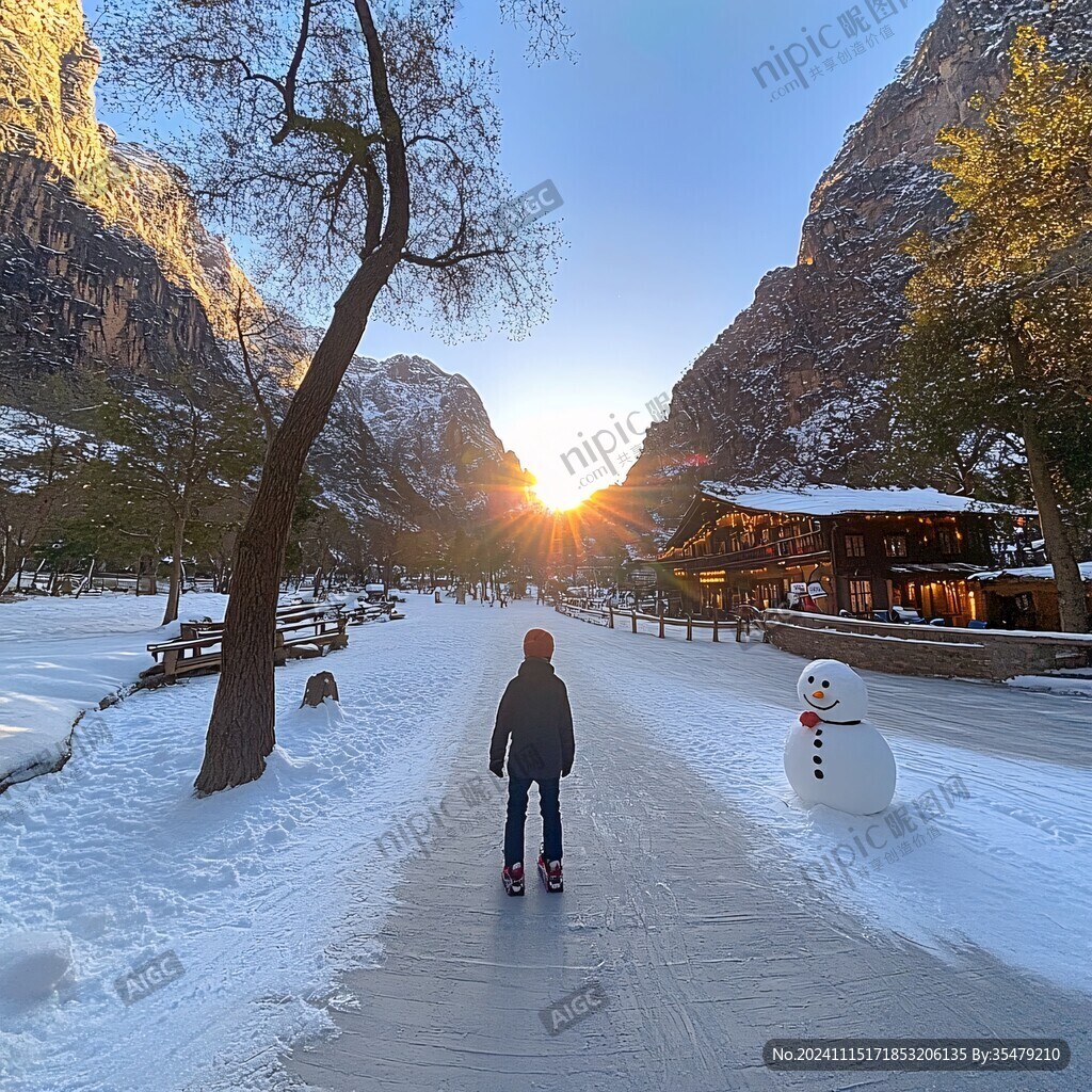 冰雪斜阳