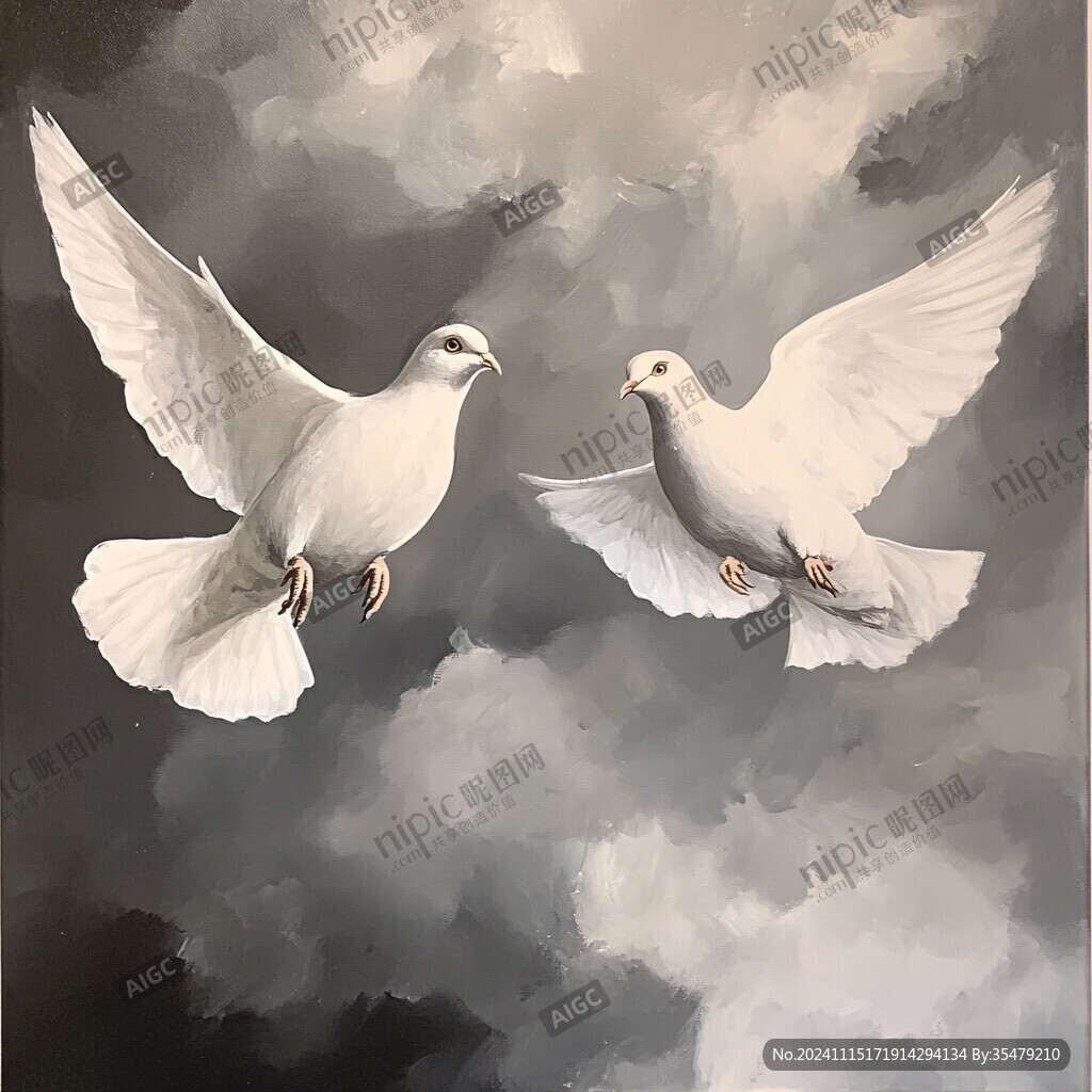 手绘双鸽