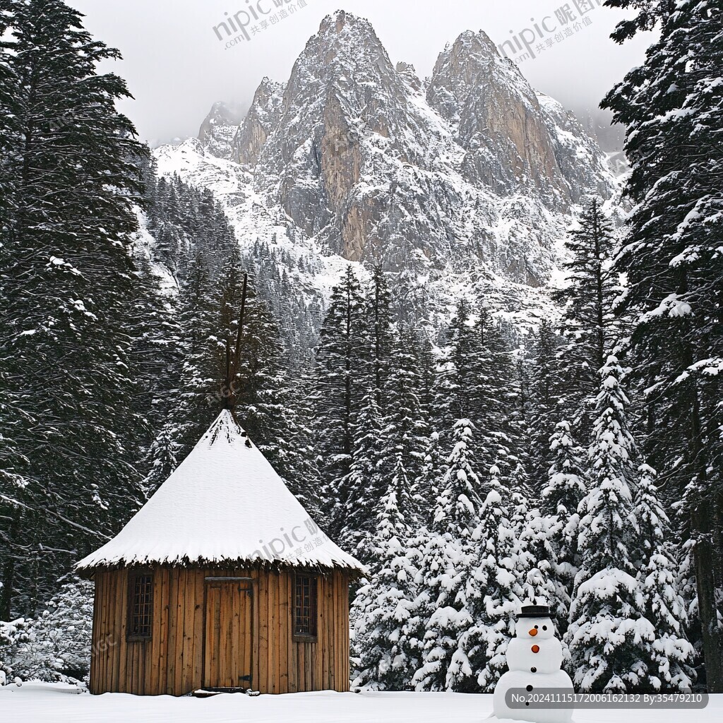 雪山木屋图