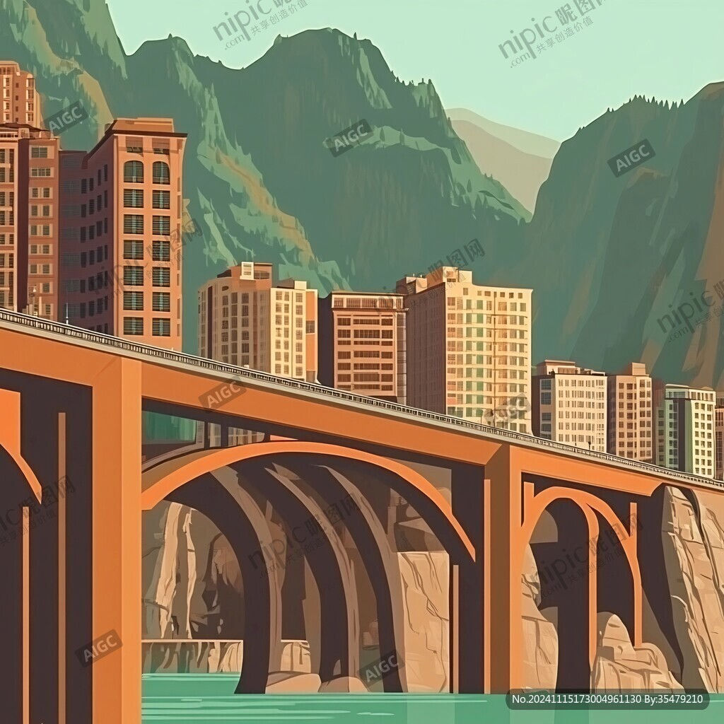 西南地区城市建筑插画