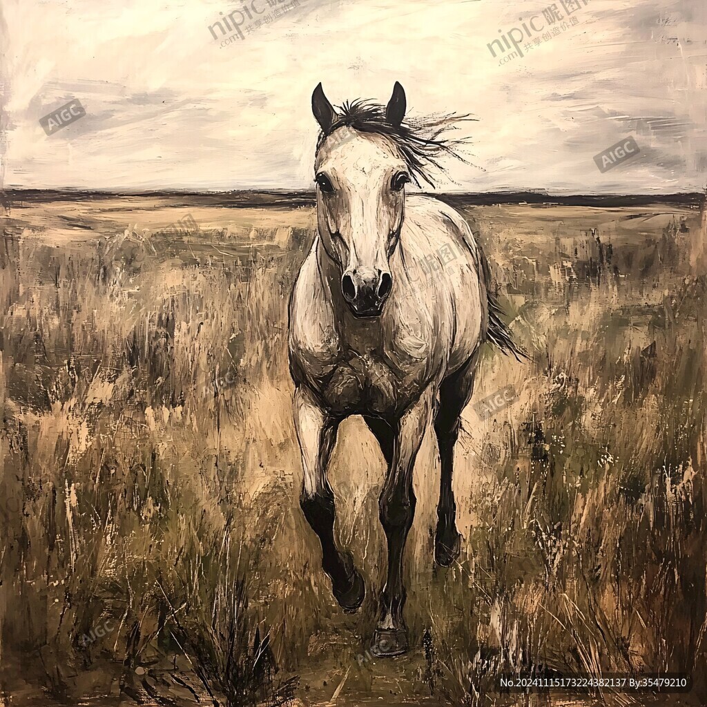 草原上的骏马油画