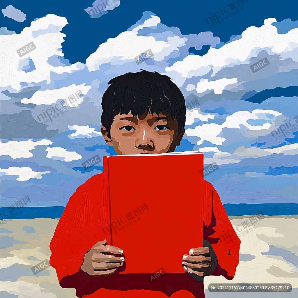 手绘读书小男孩