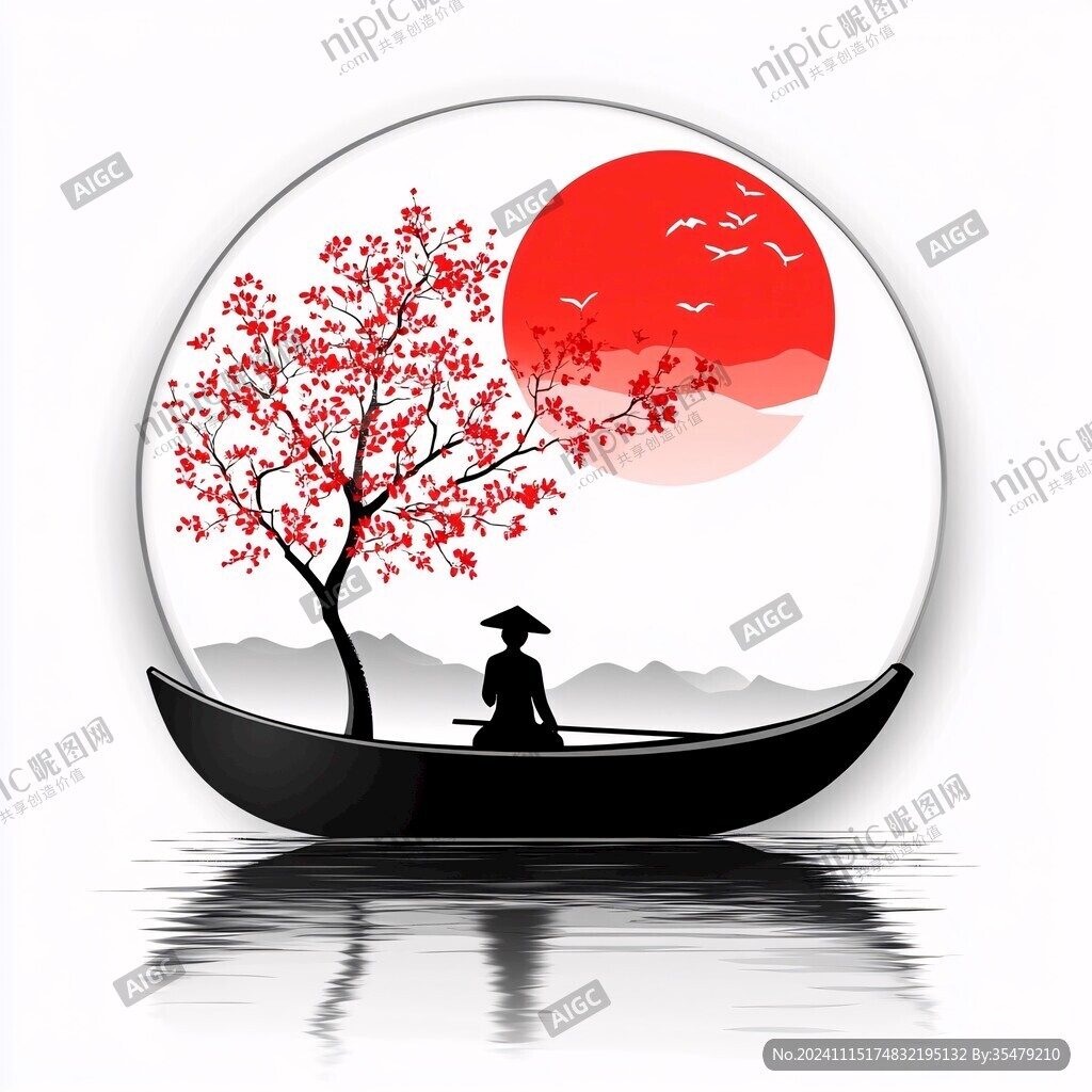 禅意山水圆形画