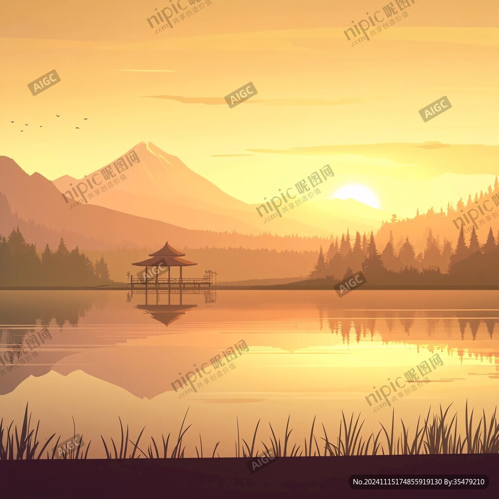 湖泊插画