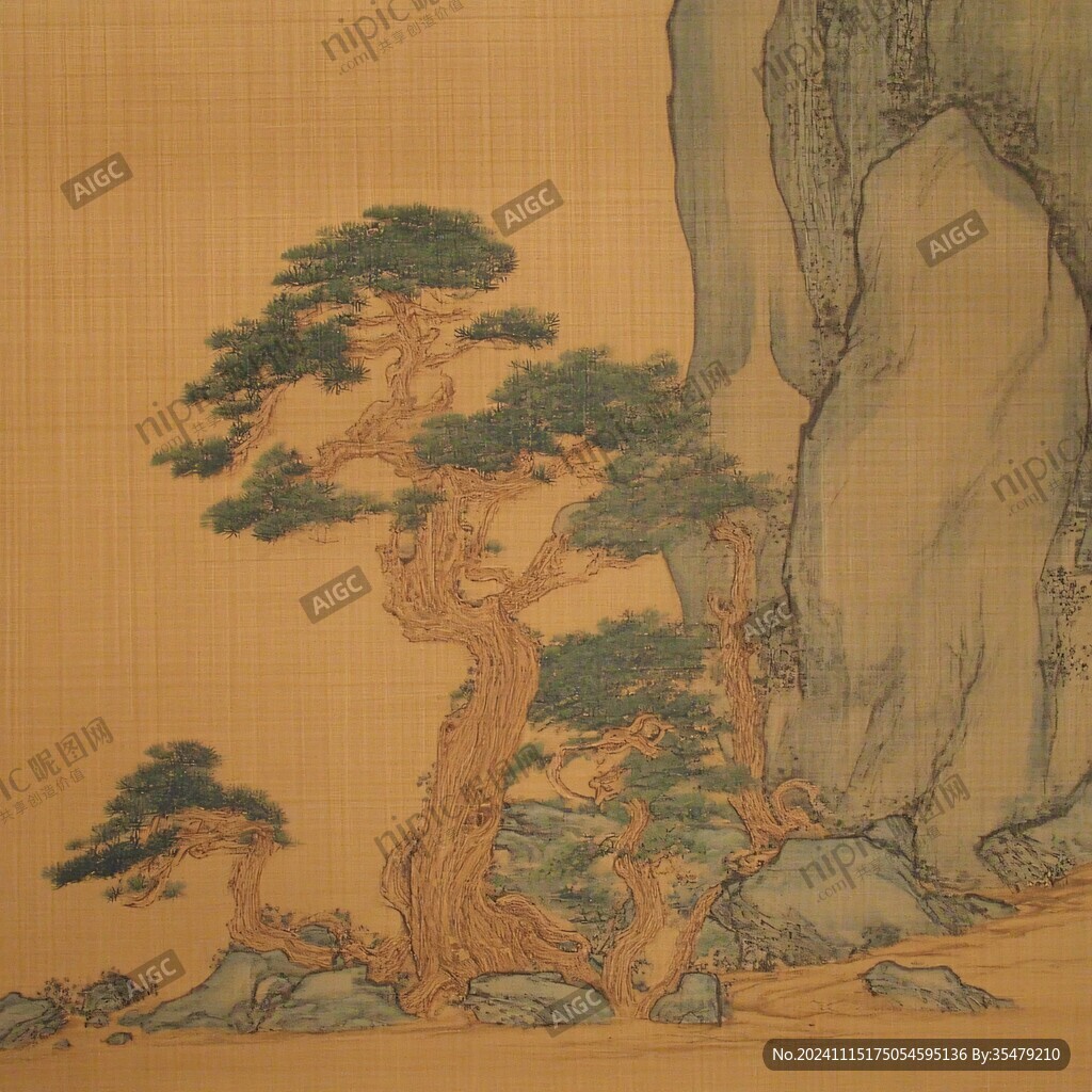 工笔古松