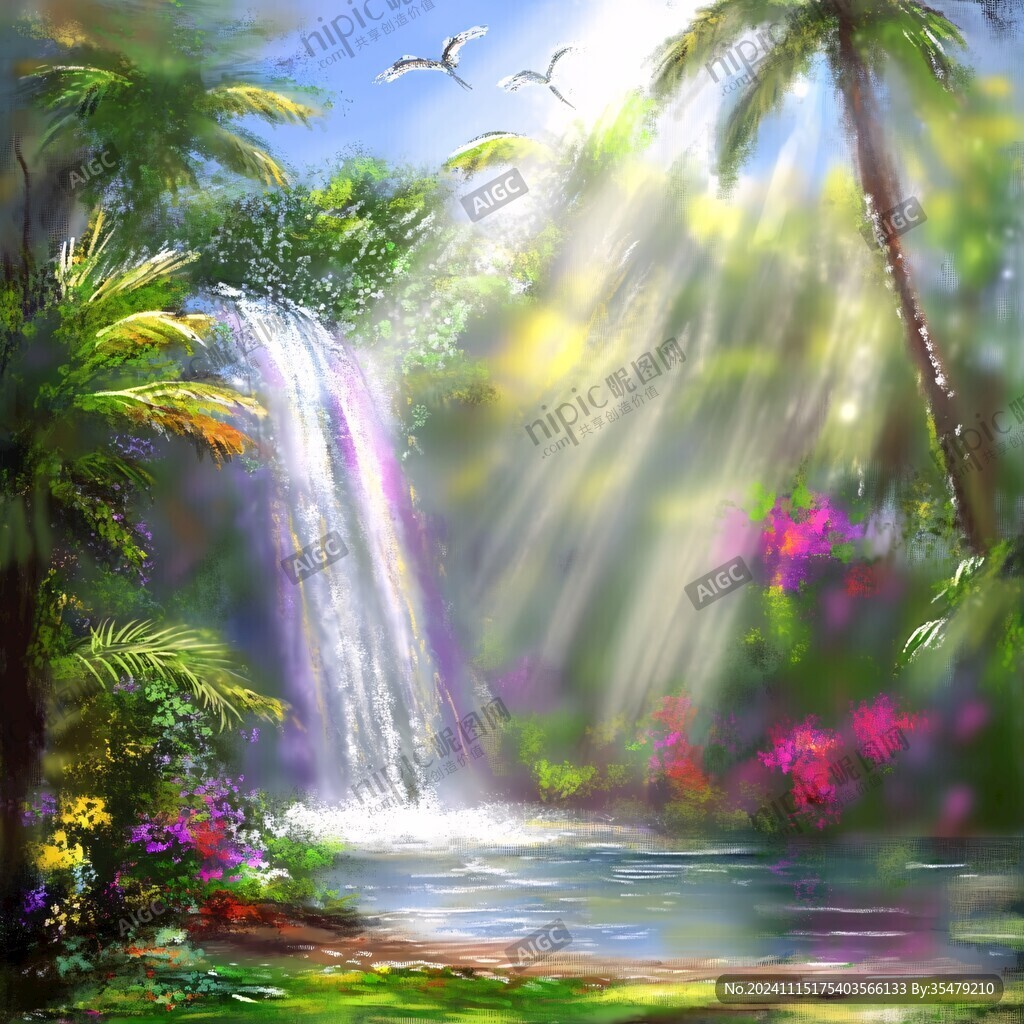瀑布风景画