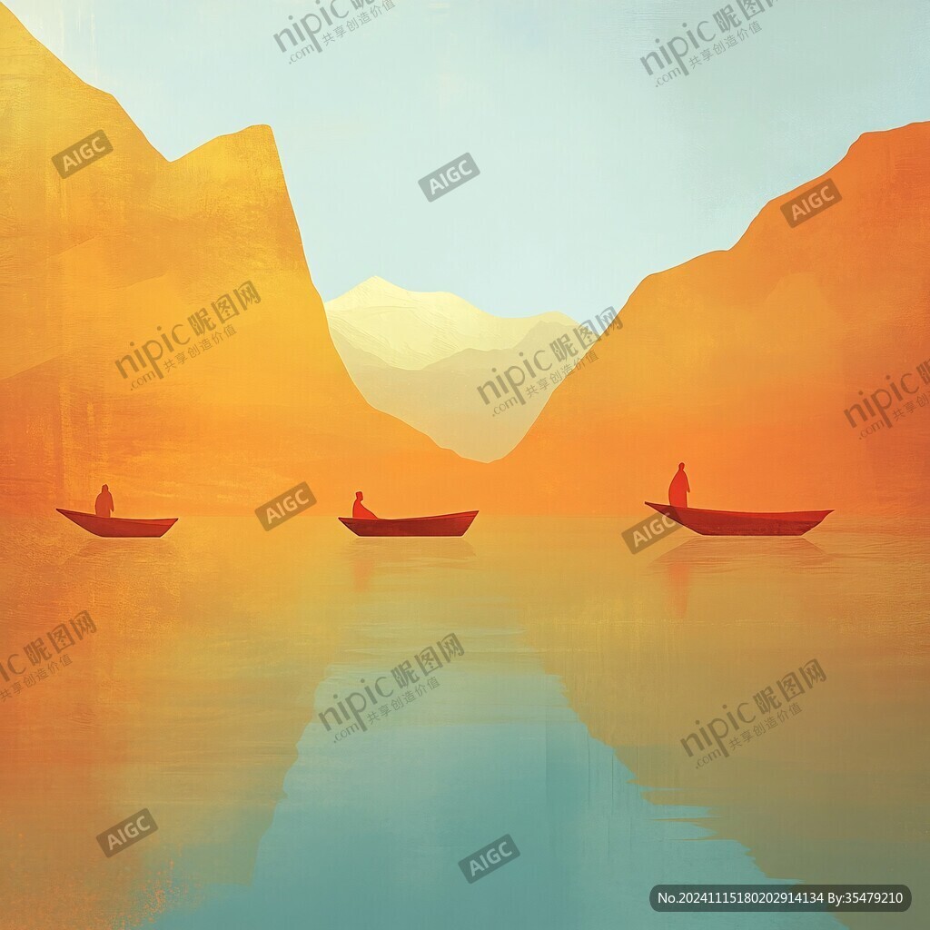 山水行舟插画