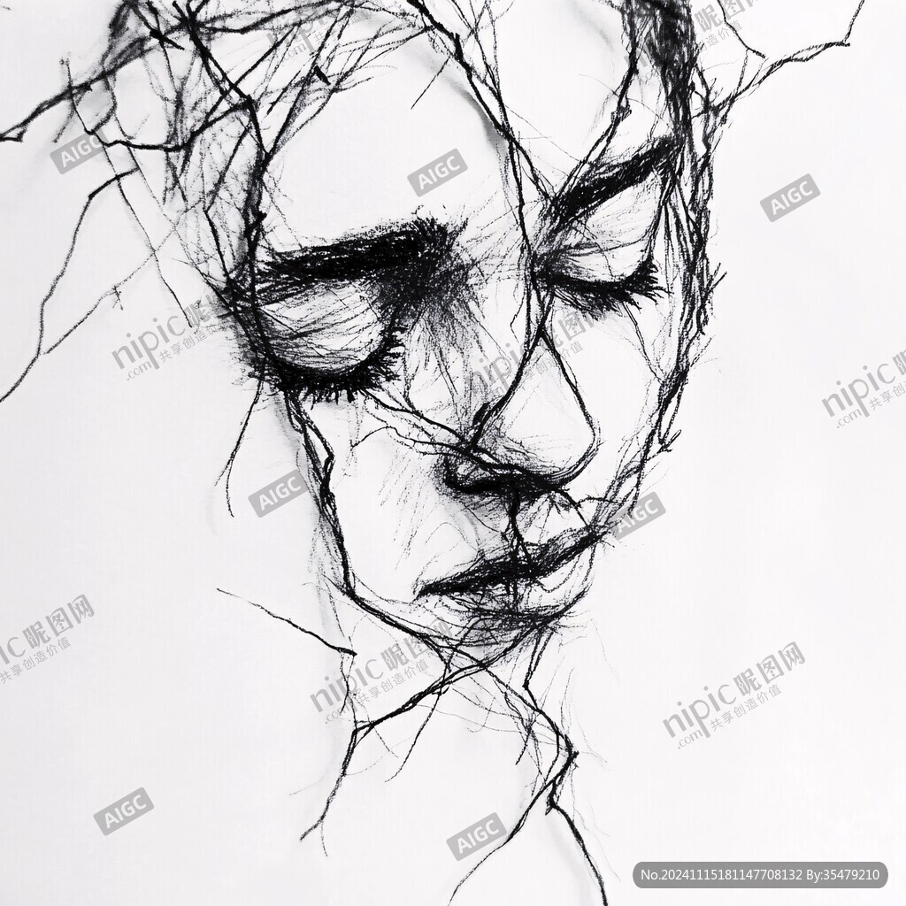 黑白人像抽象画