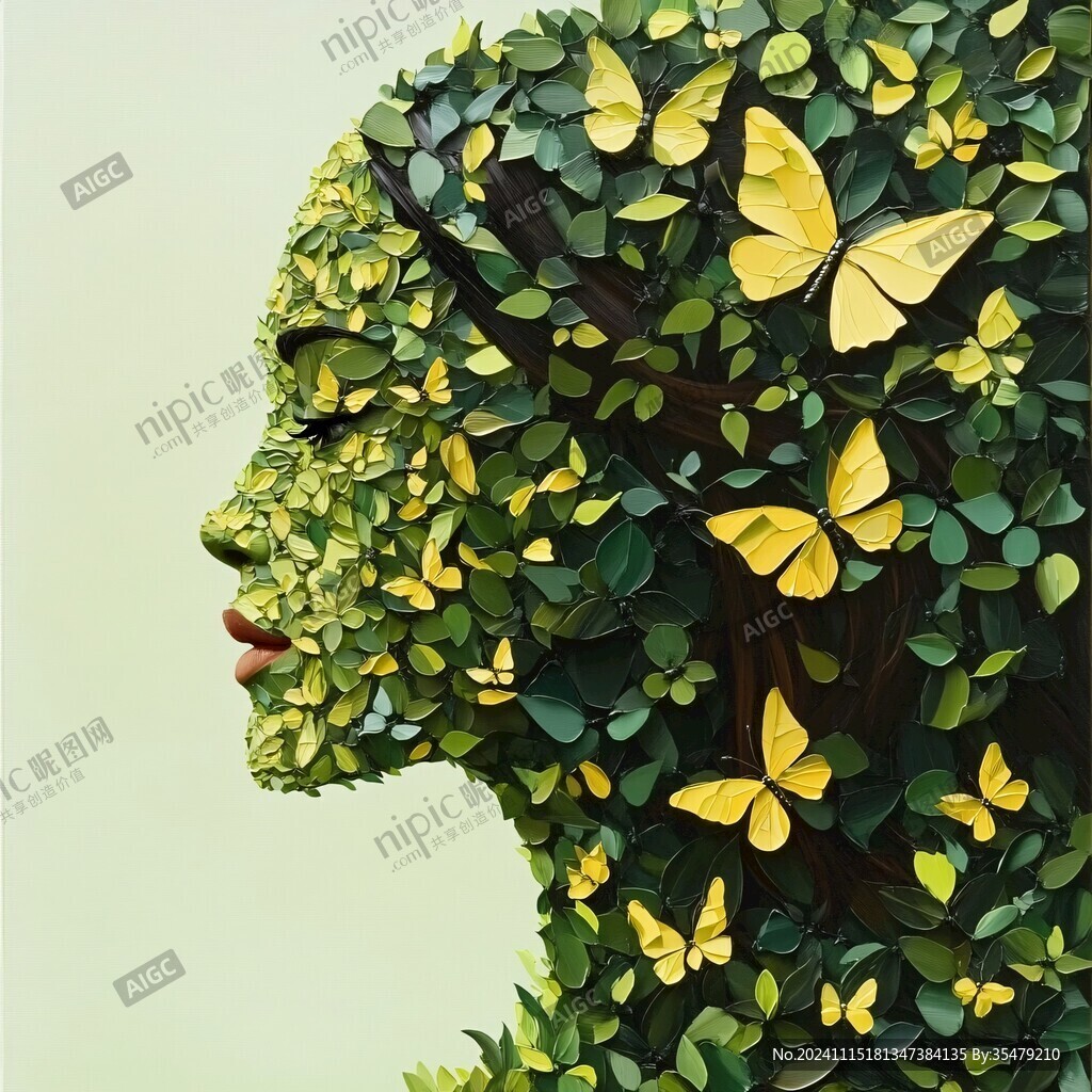 女人蝴蝶树叶绿瘦