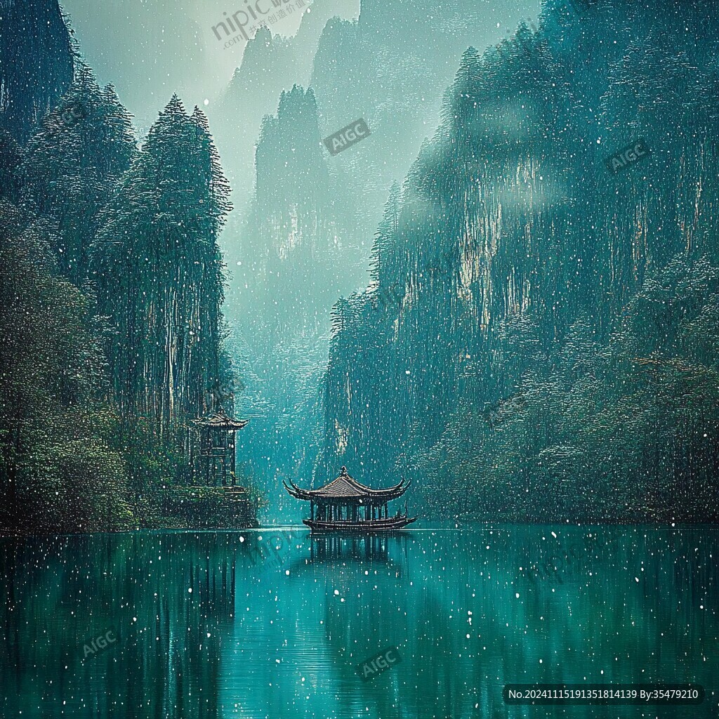 雨后朦胧山水禅意画