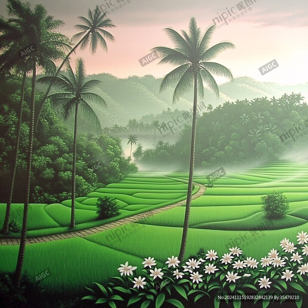 绿色背景热带风光