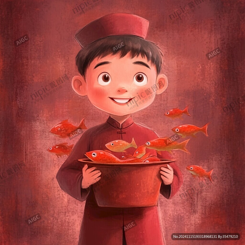 抱鱼插画