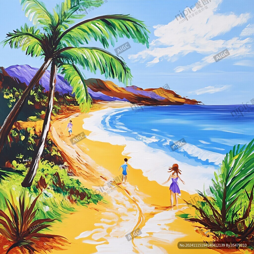 海滩漫步插画