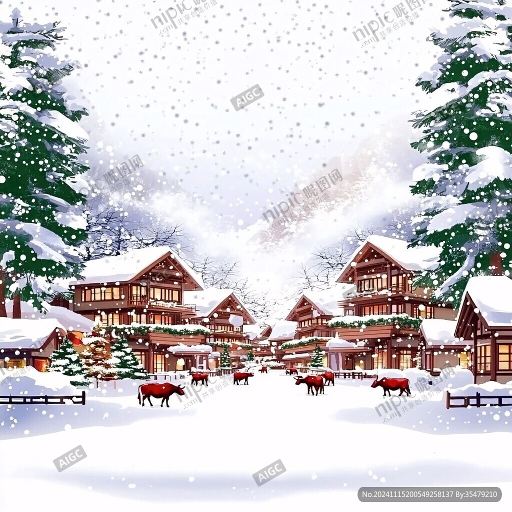 圣诞节街道房屋雪景