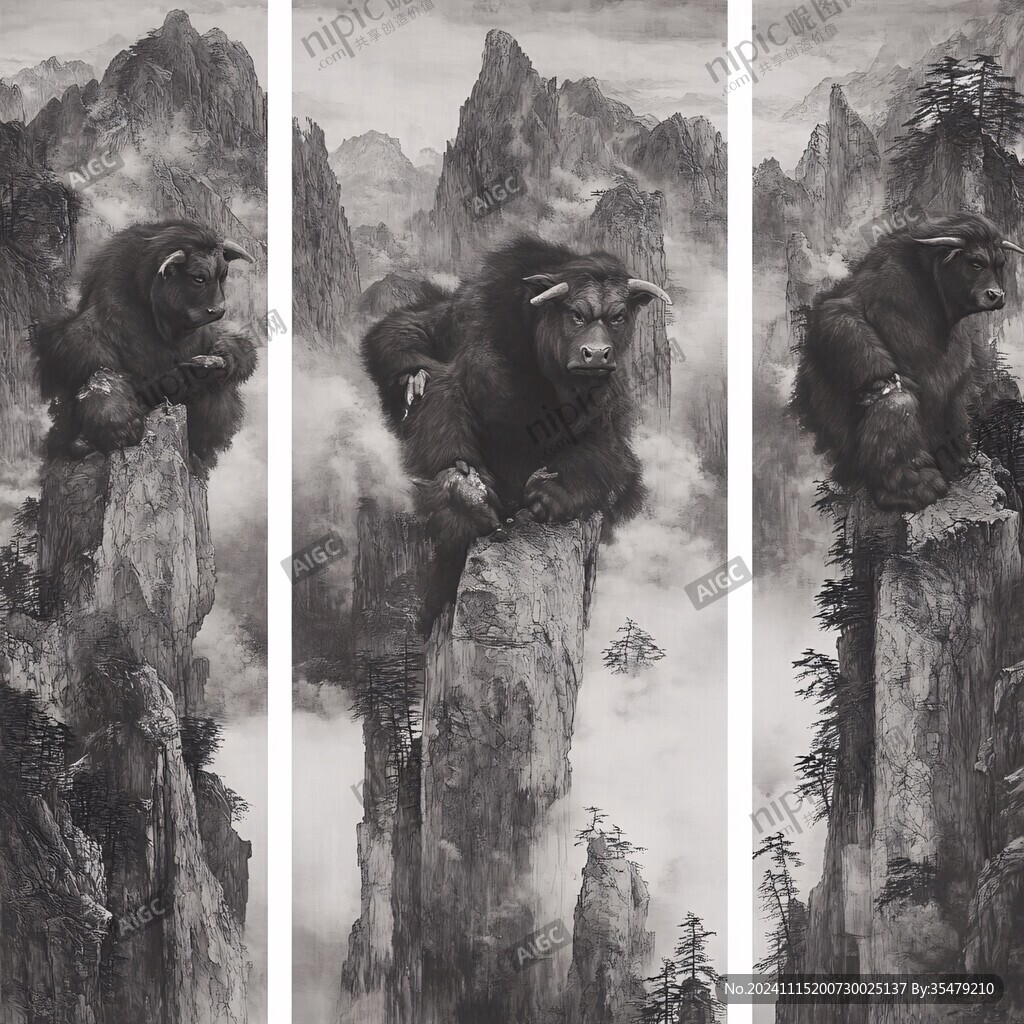 云山意境四联画