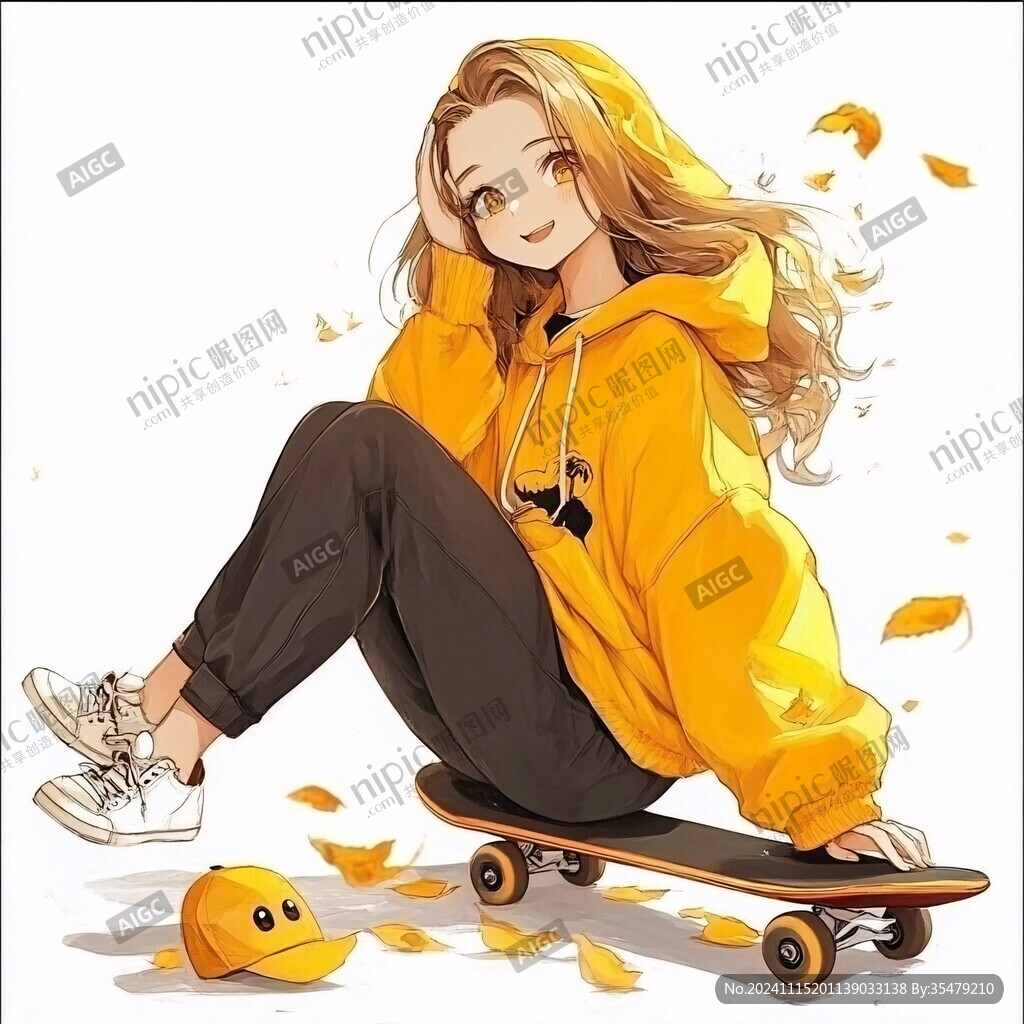 滑板鞋女孩插画