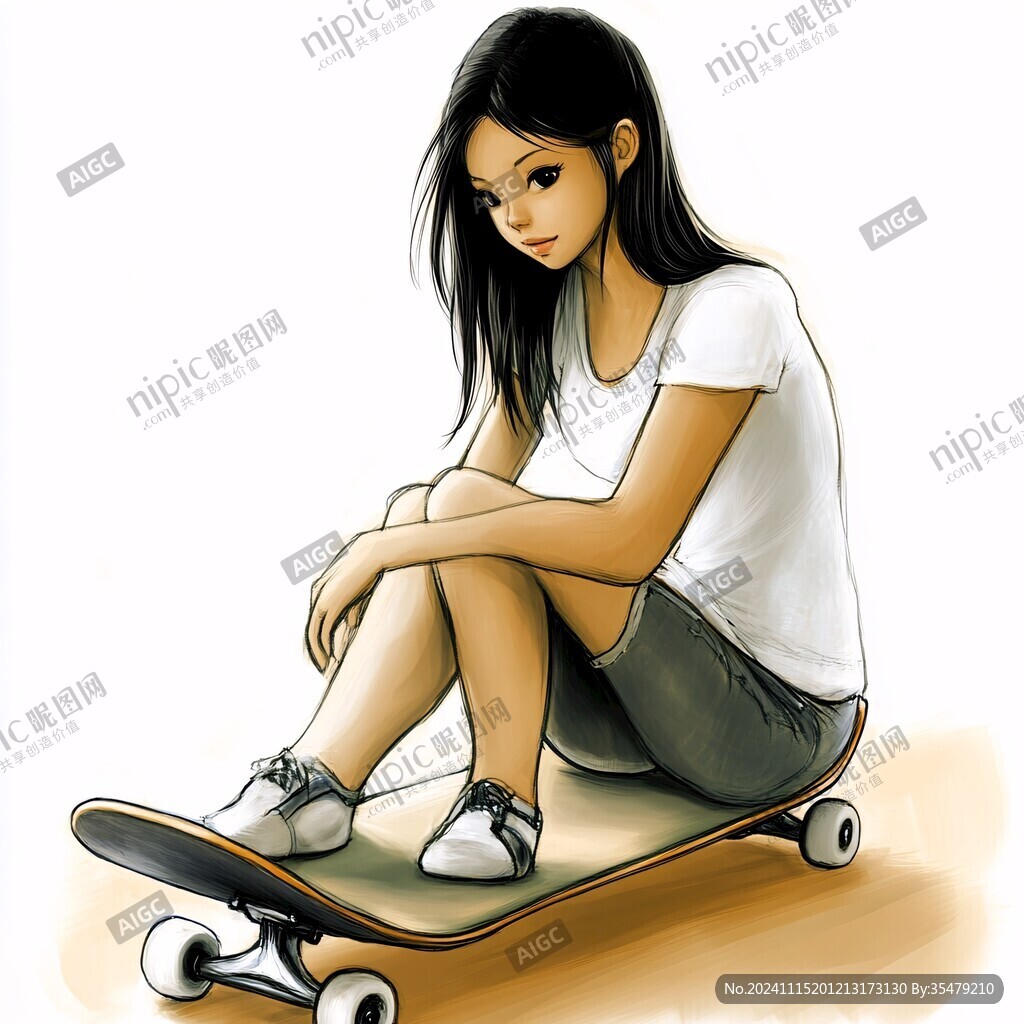 滑板鞋女孩插画