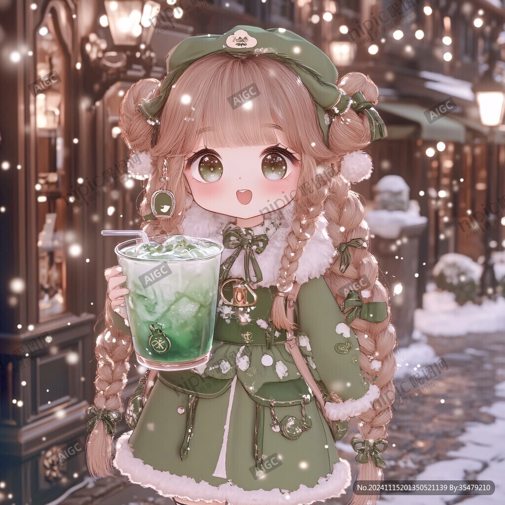 二次元女孩喝奶茶