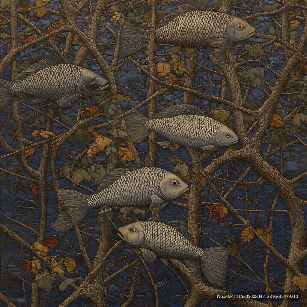 鱼干花3d立体浮雕画