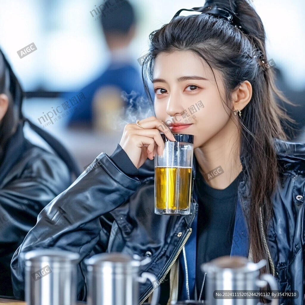 女生喝奶茶