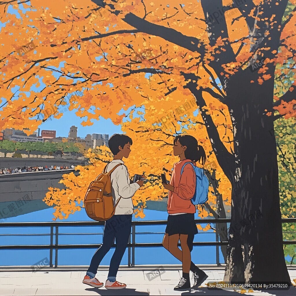 秋天治愈插画