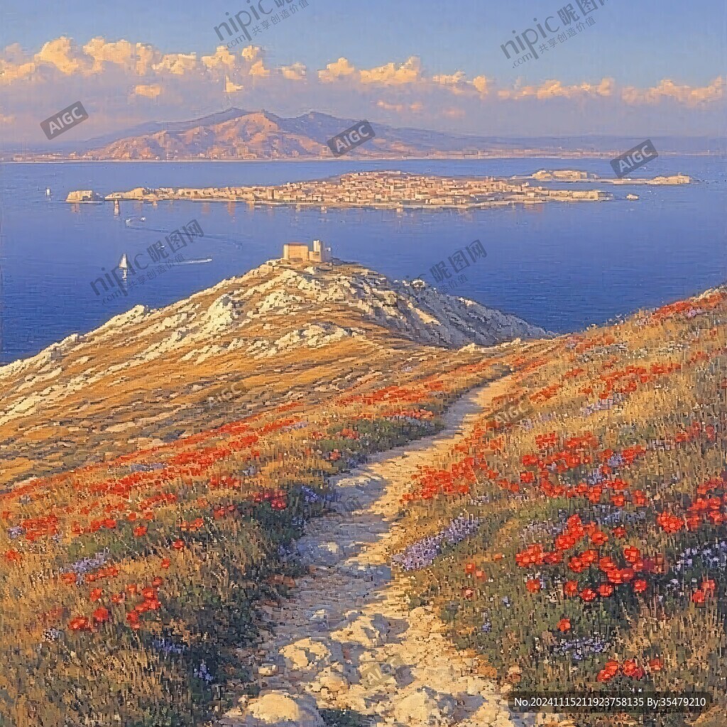 油画地中海风景画