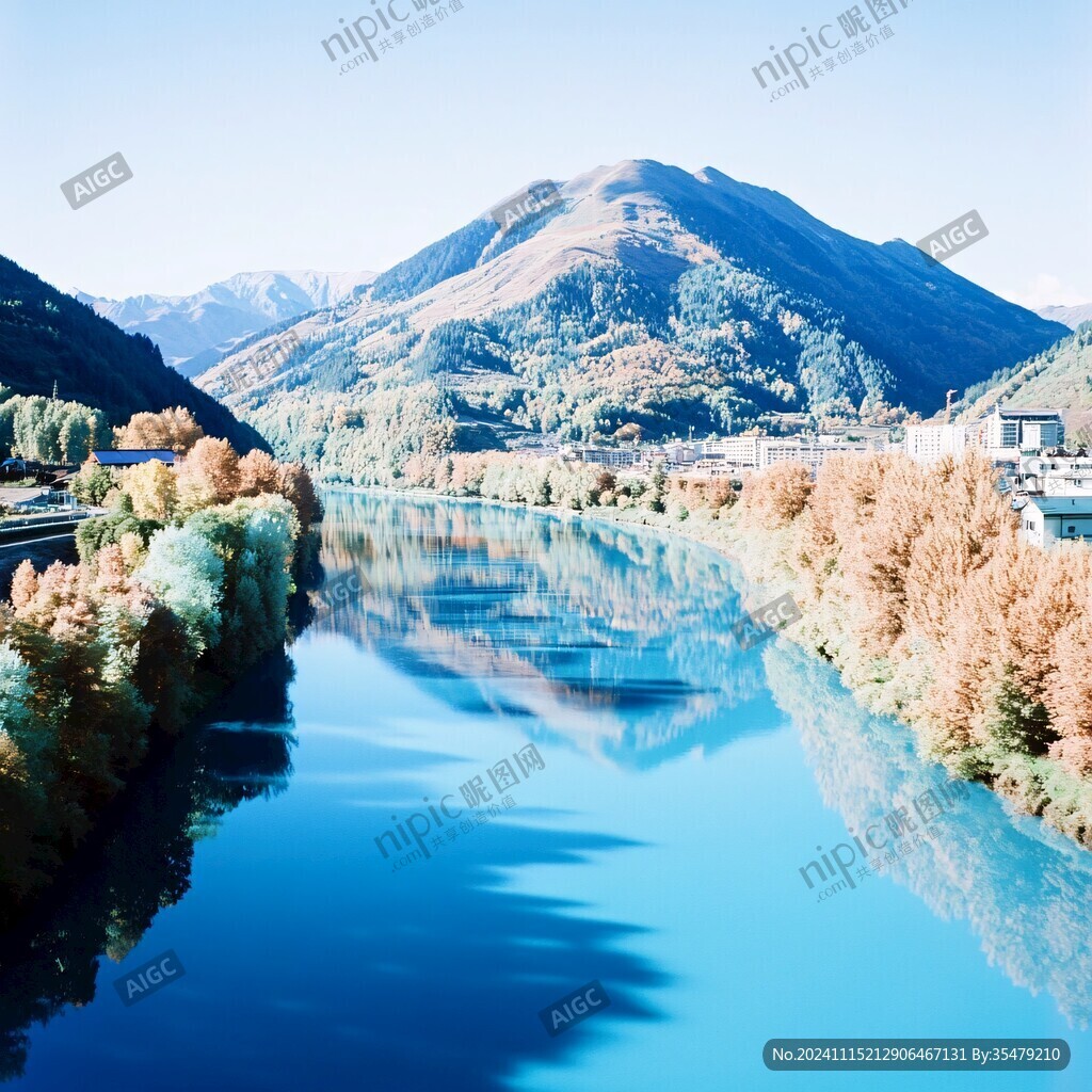 秋季蓝色河流