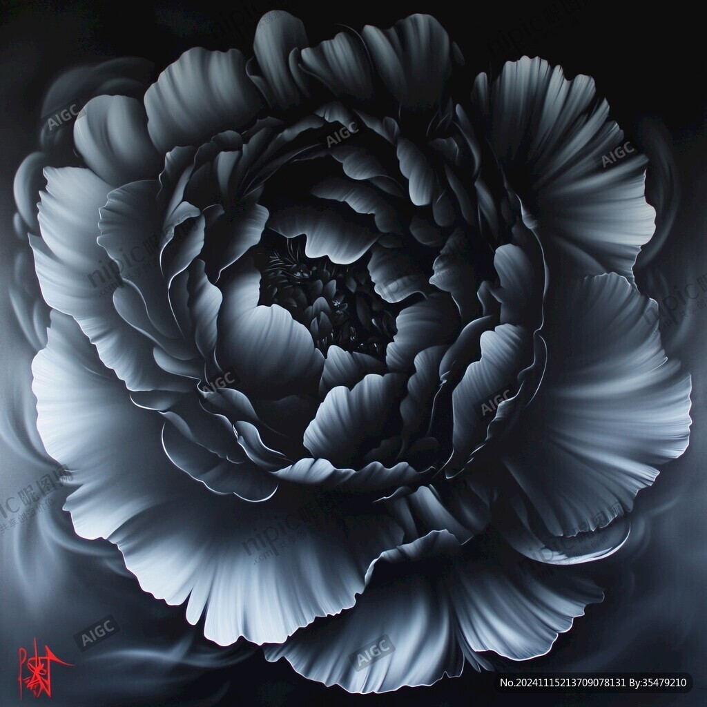 蓝色唯美牡丹装饰画
