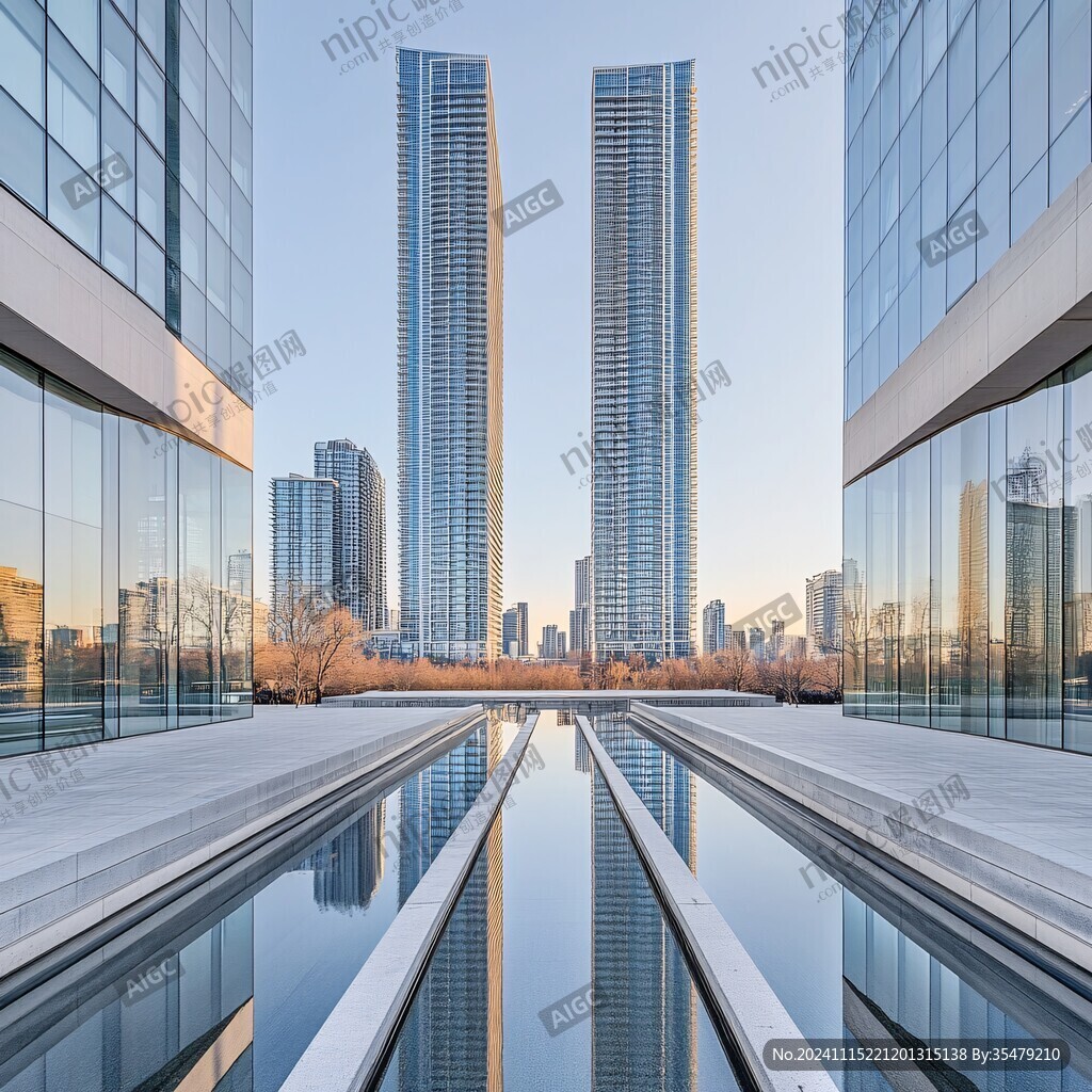 地产建筑冰面倒影