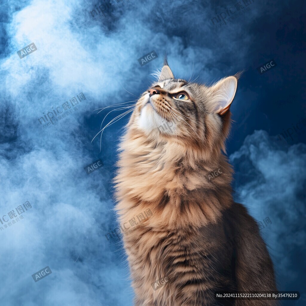 猫在火山尘埃云面前