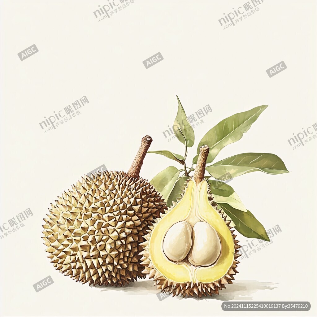 金枕榴莲手绘插画