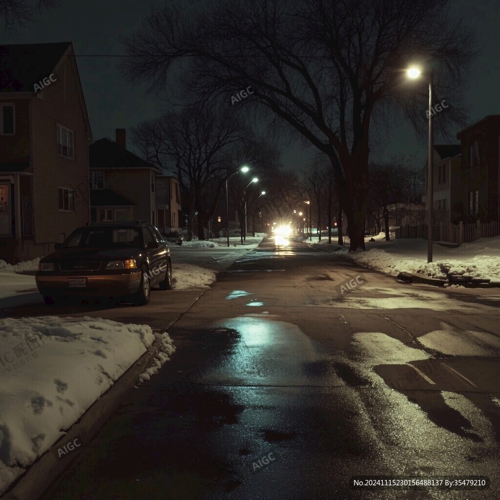 昏黄的雪景街道