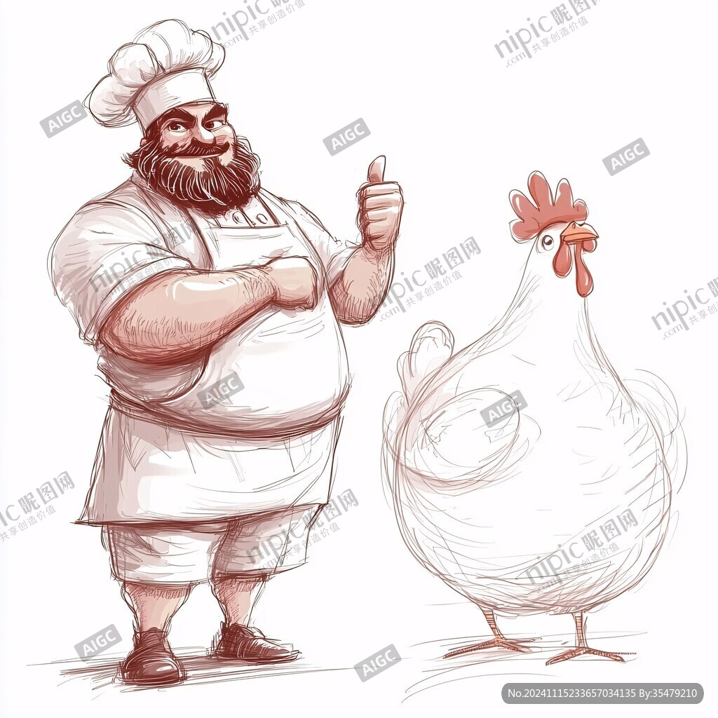 卡通男厨师端烤鸡头像