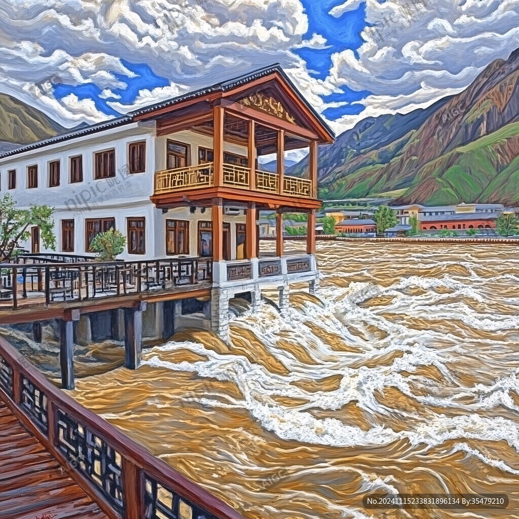 黄河上中游建筑插画